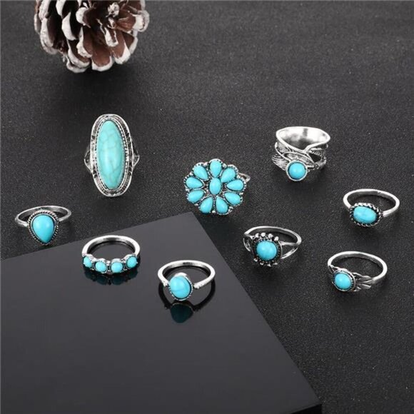 16 Pcs Western Jewelry for Women Bohemian Set, Boho Pendant Faux Turquoise - Picture 4 of 8